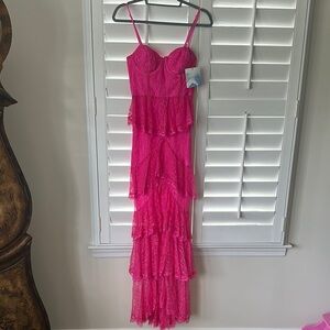 MAJORELLE Pink Lace Tiered Dress